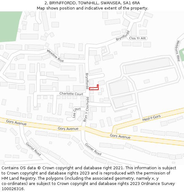 2, BRYNFFORDD, TOWNHILL, SWANSEA, SA1 6RA: Location map and indicative extent of plot
