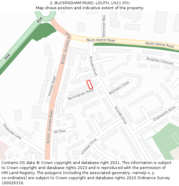 2, BUCKINGHAM ROAD, LOUTH, LN11 0YU: Location map and indicative extent of plot