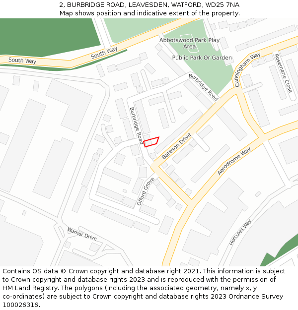 2, BURBRIDGE ROAD, LEAVESDEN, WATFORD, WD25 7NA: Location map and indicative extent of plot