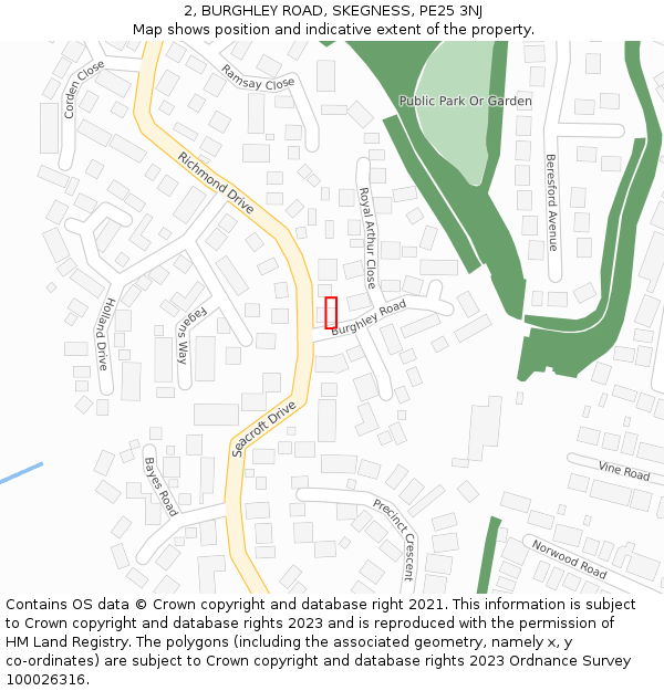 2, BURGHLEY ROAD, SKEGNESS, PE25 3NJ: Location map and indicative extent of plot