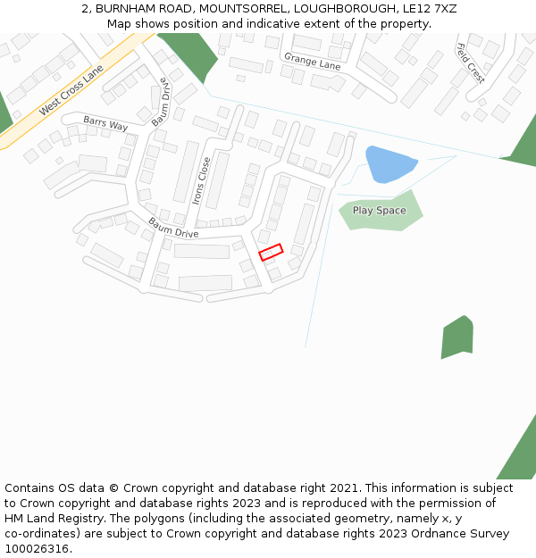 2, BURNHAM ROAD, MOUNTSORREL, LOUGHBOROUGH, LE12 7XZ: Location map and indicative extent of plot