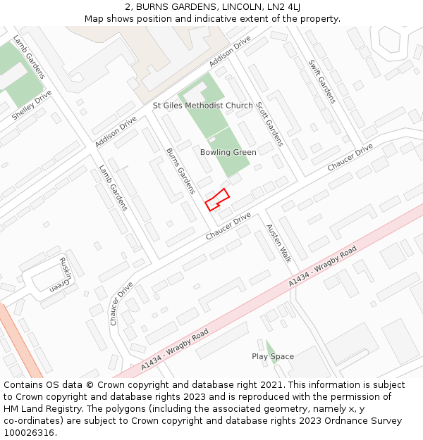 2, BURNS GARDENS, LINCOLN, LN2 4LJ: Location map and indicative extent of plot