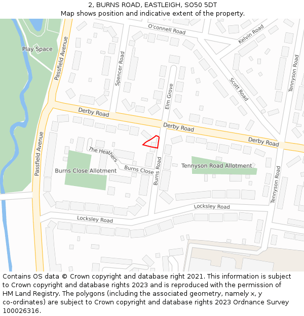 2, BURNS ROAD, EASTLEIGH, SO50 5DT: Location map and indicative extent of plot