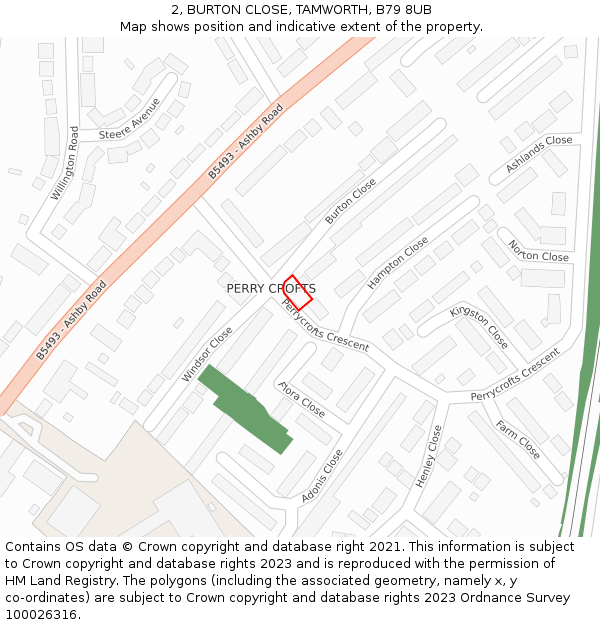 2, BURTON CLOSE, TAMWORTH, B79 8UB: Location map and indicative extent of plot