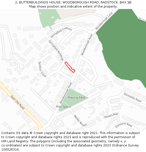 2, BUTTERBUILDINGS HOUSE, WOODBOROUGH ROAD, RADSTOCK, BA3 3JE: Location map and indicative extent of plot