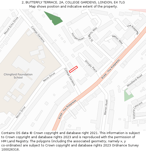 2, BUTTERFLY TERRACE, 2A, COLLEGE GARDENS, LONDON, E4 7LG: Location map and indicative extent of plot