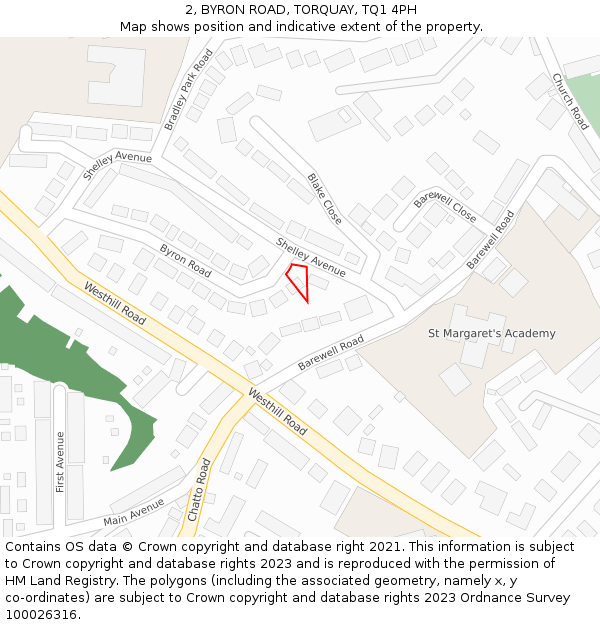 2, BYRON ROAD, TORQUAY, TQ1 4PH: Location map and indicative extent of plot