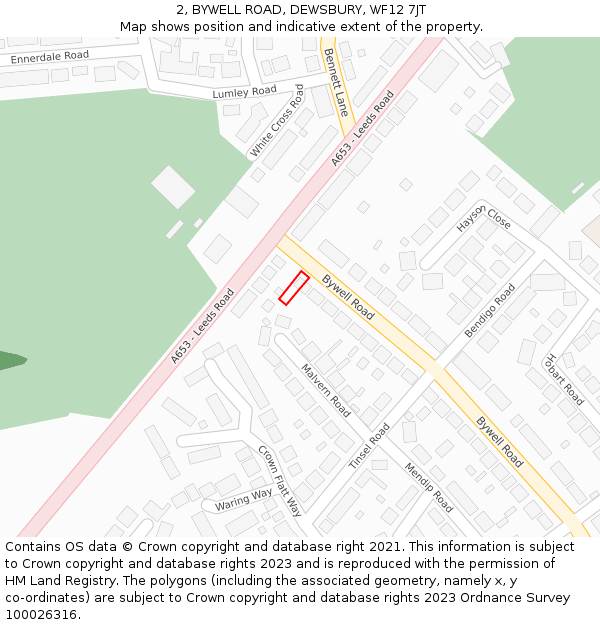 2, BYWELL ROAD, DEWSBURY, WF12 7JT: Location map and indicative extent of plot