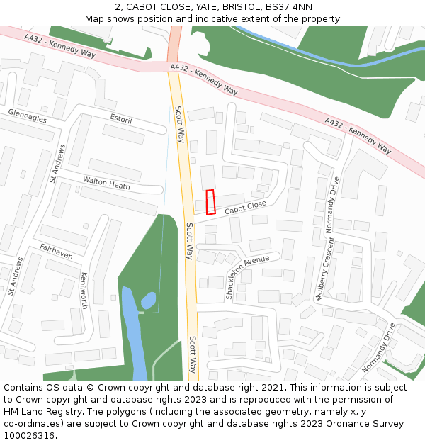 2, CABOT CLOSE, YATE, BRISTOL, BS37 4NN: Location map and indicative extent of plot