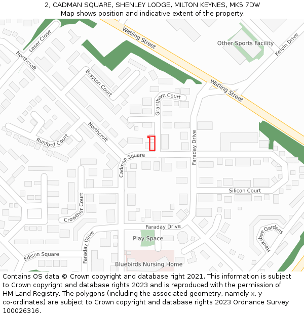 2, CADMAN SQUARE, SHENLEY LODGE, MILTON KEYNES, MK5 7DW: Location map and indicative extent of plot