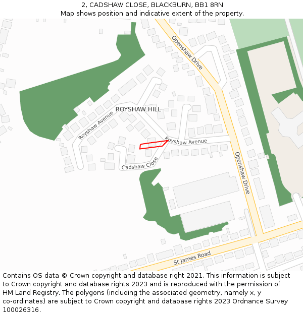 2, CADSHAW CLOSE, BLACKBURN, BB1 8RN: Location map and indicative extent of plot