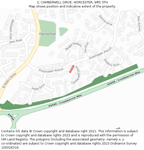 2, CAMBERWELL DRIVE, WORCESTER, WR5 3TN: Location map and indicative extent of plot