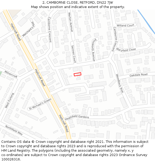 2, CAMBORNE CLOSE, RETFORD, DN22 7JW: Location map and indicative extent of plot