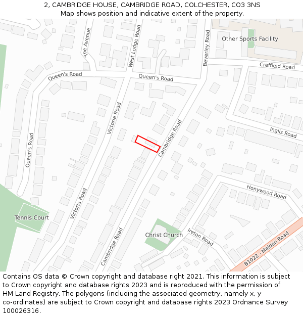 2, CAMBRIDGE HOUSE, CAMBRIDGE ROAD, COLCHESTER, CO3 3NS: Location map and indicative extent of plot