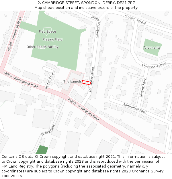 2, CAMBRIDGE STREET, SPONDON, DERBY, DE21 7PZ: Location map and indicative extent of plot