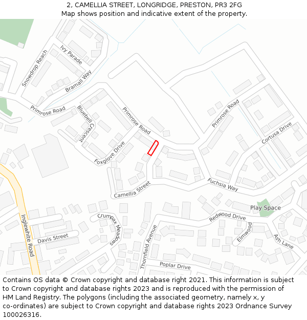 2, CAMELLIA STREET, LONGRIDGE, PRESTON, PR3 2FG: Location map and indicative extent of plot