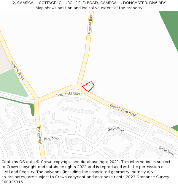 2, CAMPSALL COTTAGE, CHURCHFIELD ROAD, CAMPSALL, DONCASTER, DN6 9BY: Location map and indicative extent of plot