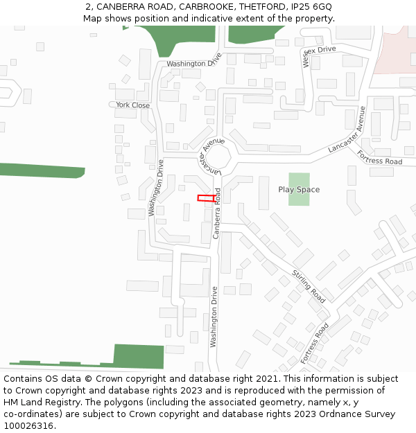 2, CANBERRA ROAD, CARBROOKE, THETFORD, IP25 6GQ: Location map and indicative extent of plot