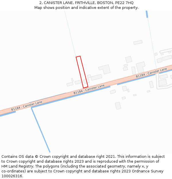 2, CANISTER LANE, FRITHVILLE, BOSTON, PE22 7HQ: Location map and indicative extent of plot