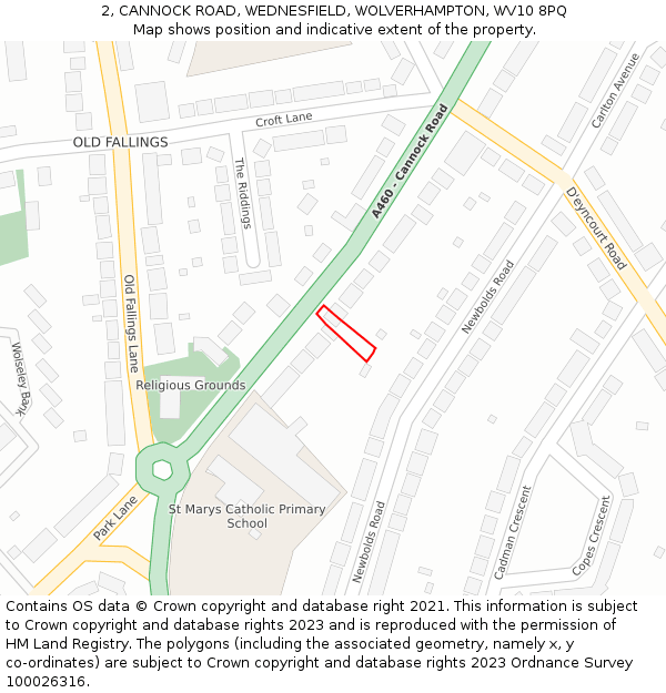 2, CANNOCK ROAD, WEDNESFIELD, WOLVERHAMPTON, WV10 8PQ: Location map and indicative extent of plot