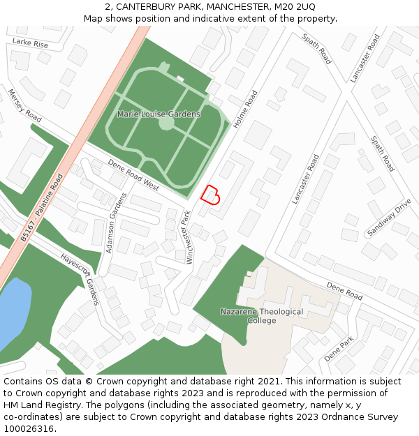 2, CANTERBURY PARK, MANCHESTER, M20 2UQ: Location map and indicative extent of plot