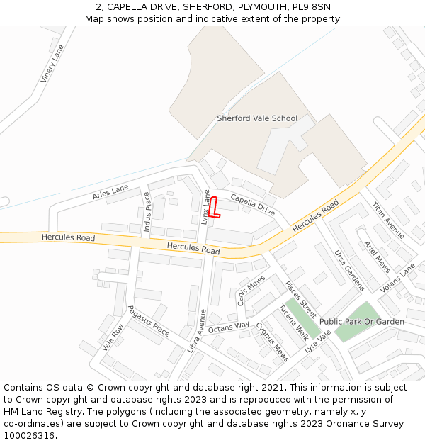 2, CAPELLA DRIVE, SHERFORD, PLYMOUTH, PL9 8SN: Location map and indicative extent of plot
