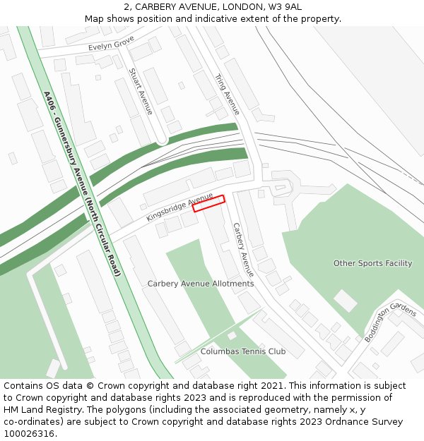 2, CARBERY AVENUE, LONDON, W3 9AL: Location map and indicative extent of plot