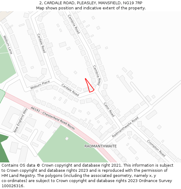 2, CARDALE ROAD, PLEASLEY, MANSFIELD, NG19 7RP: Location map and indicative extent of plot