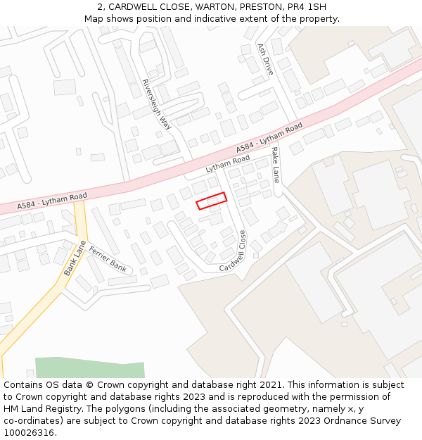 2, CARDWELL CLOSE, WARTON, PRESTON, PR4 1SH: Location map and indicative extent of plot