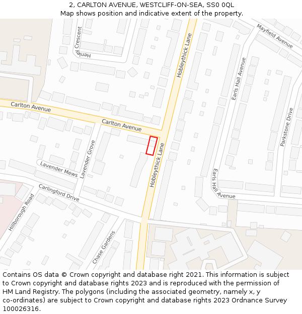 2, CARLTON AVENUE, WESTCLIFF-ON-SEA, SS0 0QL: Location map and indicative extent of plot