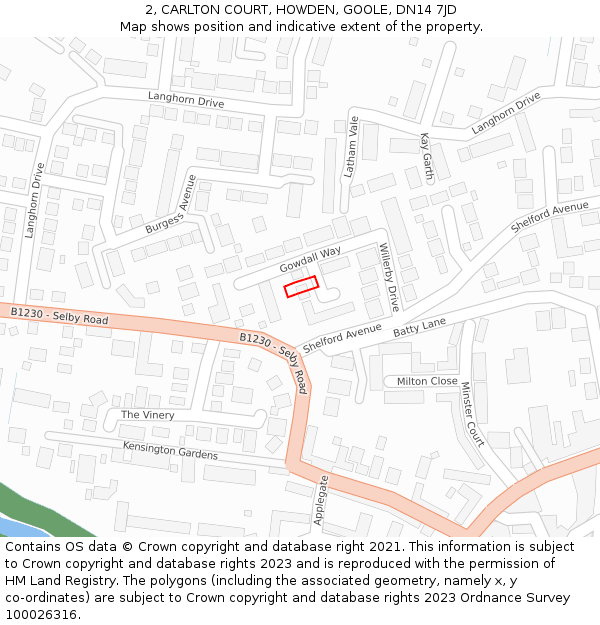 2, CARLTON COURT, HOWDEN, GOOLE, DN14 7JD: Location map and indicative extent of plot