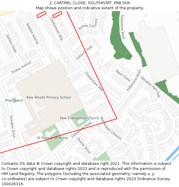 2, CARTMEL CLOSE, SOUTHPORT, PR8 5NX: Location map and indicative extent of plot