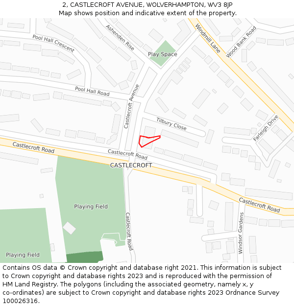 2, CASTLECROFT AVENUE, WOLVERHAMPTON, WV3 8JP: Location map and indicative extent of plot