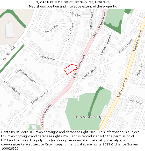 2, CASTLEFIELDS DRIVE, BRIGHOUSE, HD6 3HS: Location map and indicative extent of plot