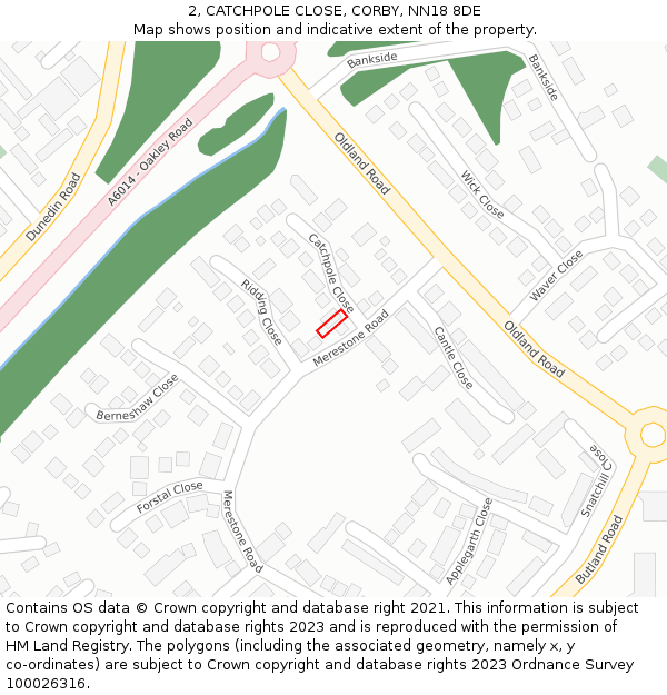 2, CATCHPOLE CLOSE, CORBY, NN18 8DE: Location map and indicative extent of plot