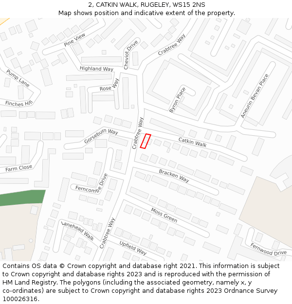 2, CATKIN WALK, RUGELEY, WS15 2NS: Location map and indicative extent of plot