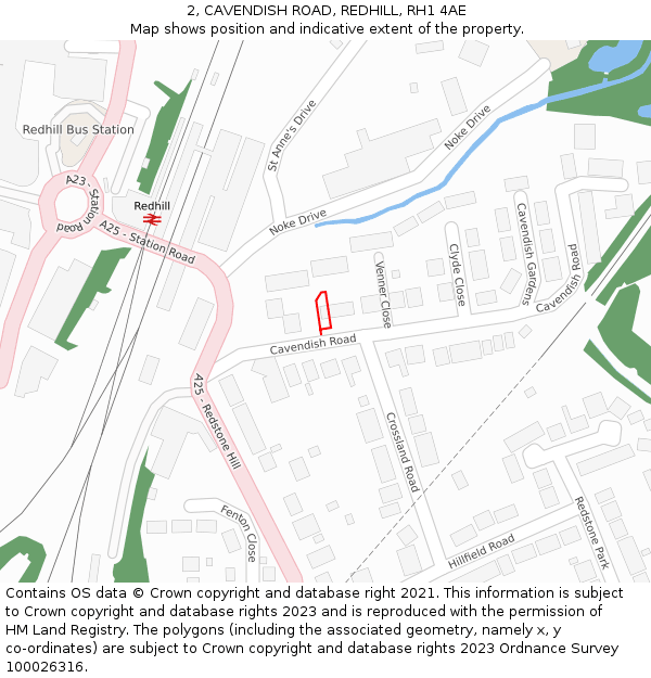 2, CAVENDISH ROAD, REDHILL, RH1 4AE: Location map and indicative extent of plot