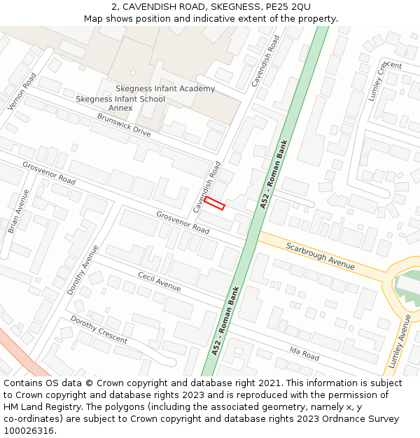 2, CAVENDISH ROAD, SKEGNESS, PE25 2QU: Location map and indicative extent of plot