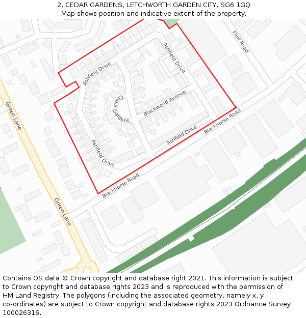 2, CEDAR GARDENS, LETCHWORTH GARDEN CITY, SG6 1GQ: Location map and indicative extent of plot