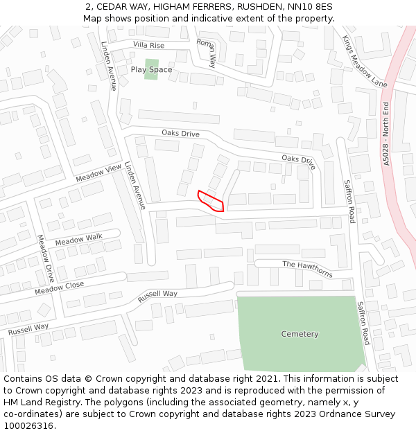 2, CEDAR WAY, HIGHAM FERRERS, RUSHDEN, NN10 8ES: Location map and indicative extent of plot