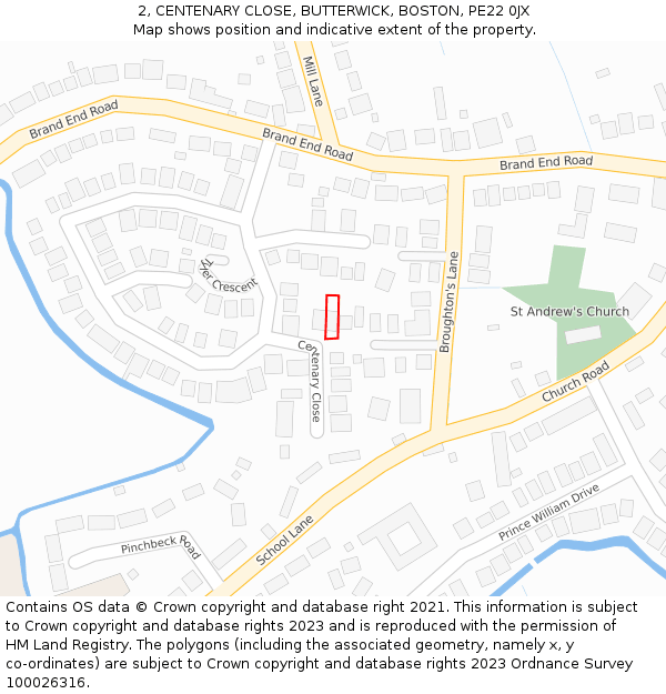 2, CENTENARY CLOSE, BUTTERWICK, BOSTON, PE22 0JX: Location map and indicative extent of plot