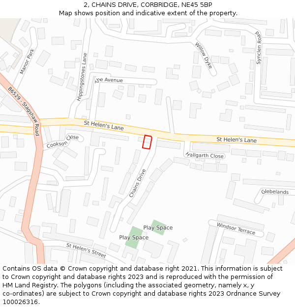 2, CHAINS DRIVE, CORBRIDGE, NE45 5BP: Location map and indicative extent of plot