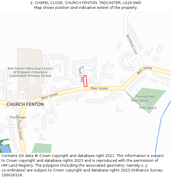 2, CHAPEL CLOSE, CHURCH FENTON, TADCASTER, LS24 9WD: Location map and indicative extent of plot