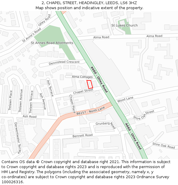 2, CHAPEL STREET, HEADINGLEY, LEEDS, LS6 3HZ: Location map and indicative extent of plot