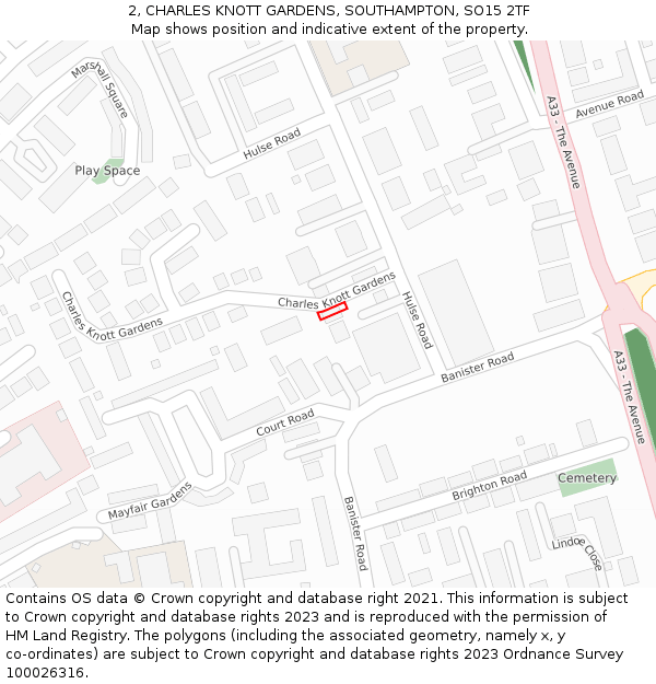 2, CHARLES KNOTT GARDENS, SOUTHAMPTON, SO15 2TF: Location map and indicative extent of plot