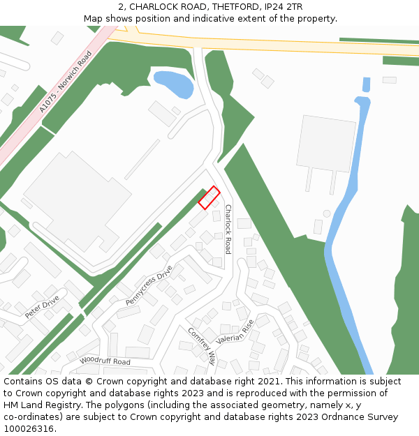 2, CHARLOCK ROAD, THETFORD, IP24 2TR: Location map and indicative extent of plot