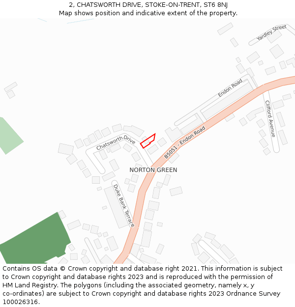 2, CHATSWORTH DRIVE, STOKE-ON-TRENT, ST6 8NJ: Location map and indicative extent of plot
