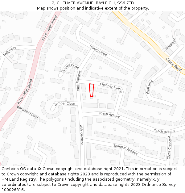 2, CHELMER AVENUE, RAYLEIGH, SS6 7TB: Location map and indicative extent of plot