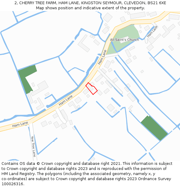 2, CHERRY TREE FARM, HAM LANE, KINGSTON SEYMOUR, CLEVEDON, BS21 6XE: Location map and indicative extent of plot