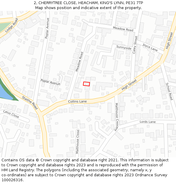 2, CHERRYTREE CLOSE, HEACHAM, KING'S LYNN, PE31 7TP: Location map and indicative extent of plot